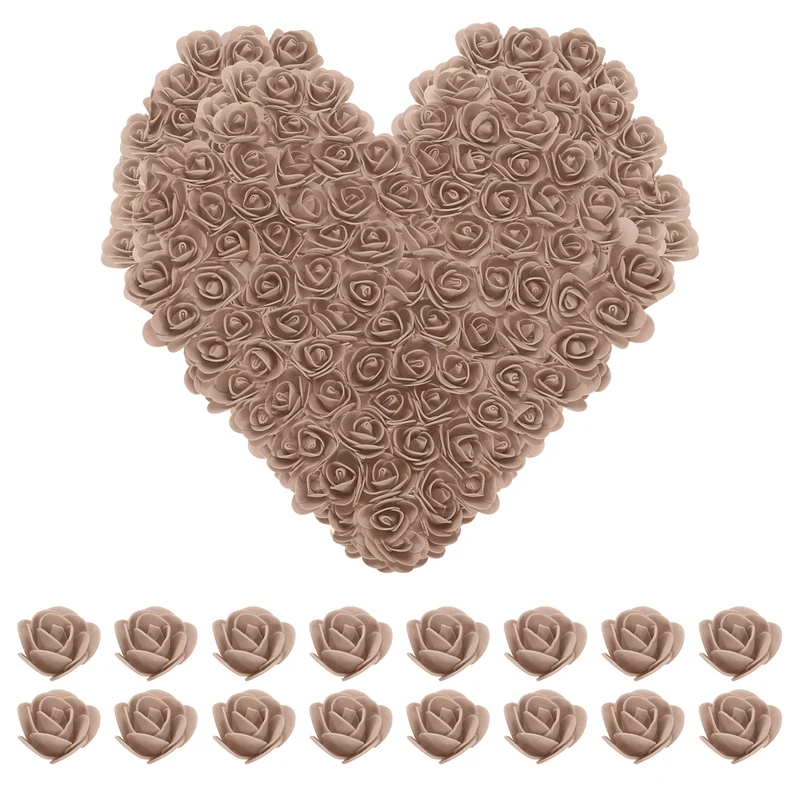 Artificial Rose Flower Heads, Brown PE Faux Flowers 1.38 Inch Diameter 250Pcs