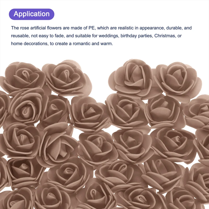 Artificial Rose Flower Heads, Brown PE Faux Flowers 1.38 Inch Diameter 250Pcs