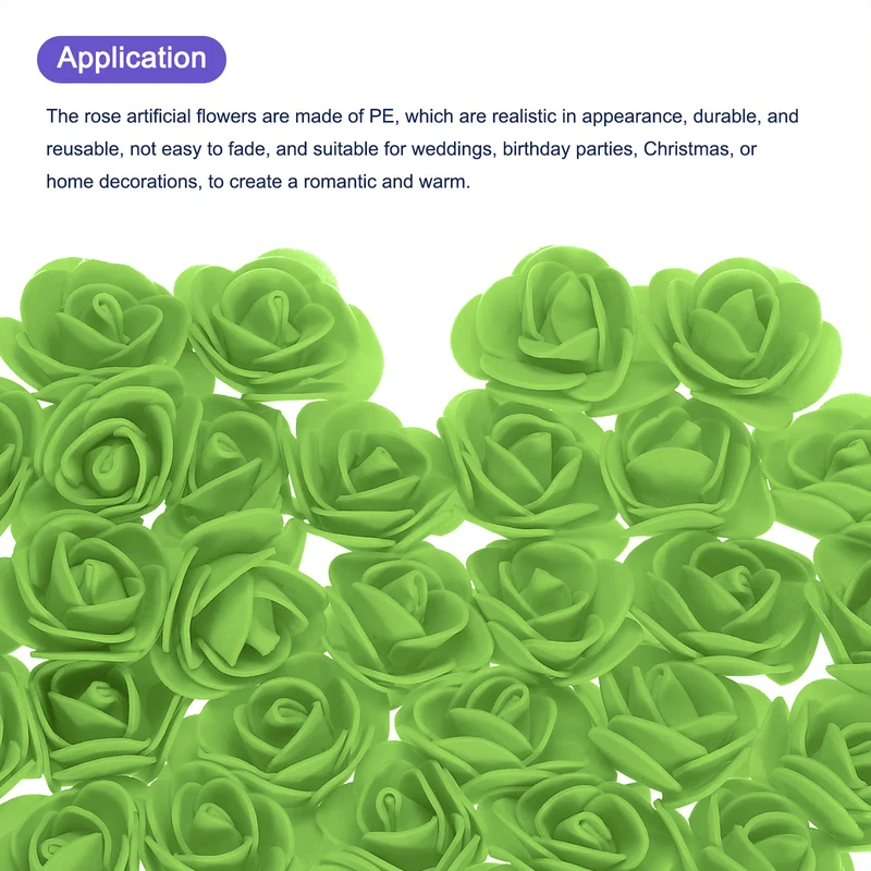 Artificial Rose Flower Heads, Fruit Green PE Faux Flowers 1.38 Inch 250Pcs