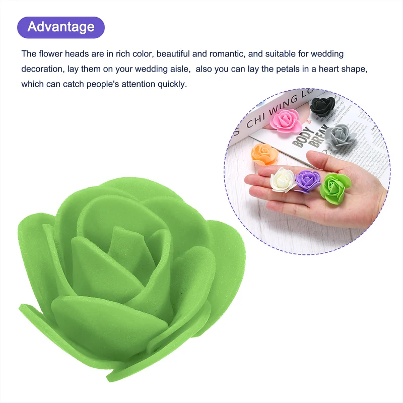Artificial Rose Flower Heads, Fruit Green PE Faux Flowers 1.38 Inch 250Pcs