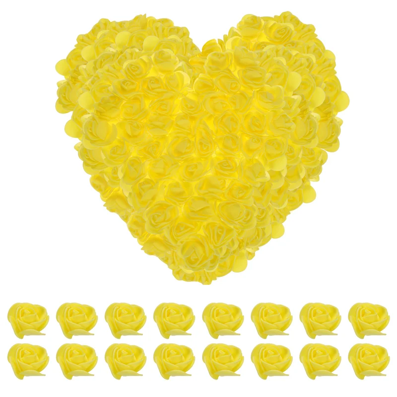 Artificial Rose Flower Heads, Yellow PE Faux Flowers 1.38 Inch Diameter 500Pcs