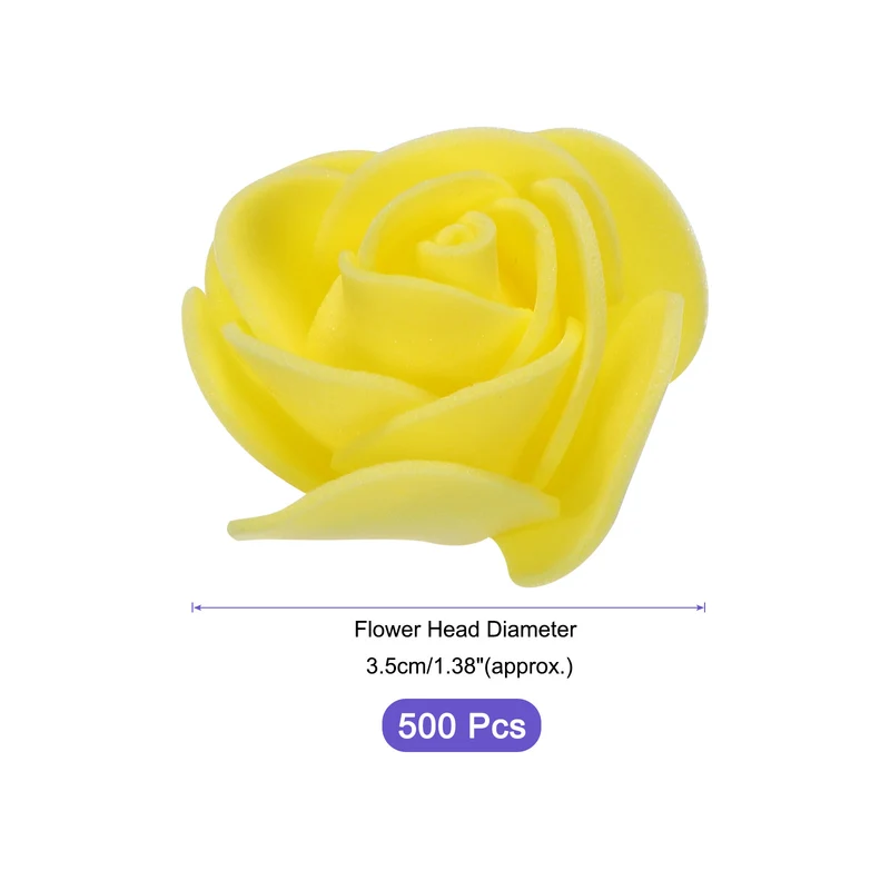 Artificial Rose Flower Heads, Yellow PE Faux Flowers 1.38 Inch Diameter 500Pcs