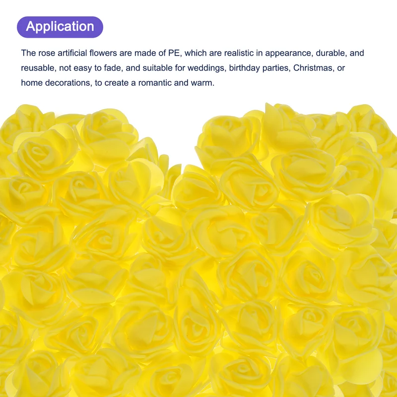 Artificial Rose Flower Heads, Yellow PE Faux Flowers 1.38 Inch Diameter 500Pcs