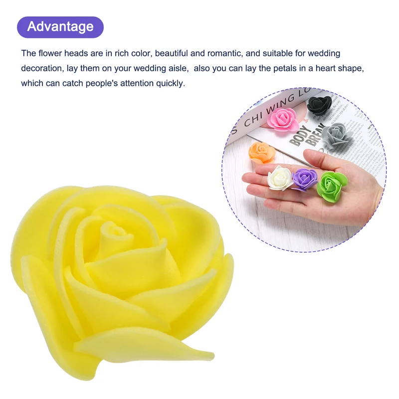 Artificial Rose Flower Heads, Yellow PE Faux Flowers 1.38 Inch Diameter 500Pcs