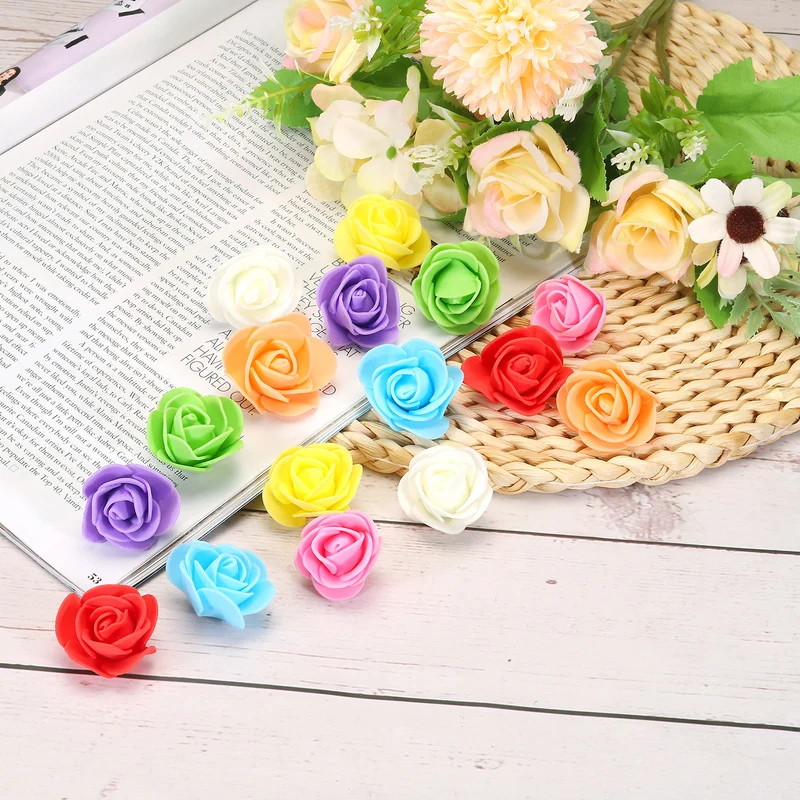 Artificial Rose Flower Heads, Yellow PE Faux Flowers 1.38 Inch Diameter 500Pcs