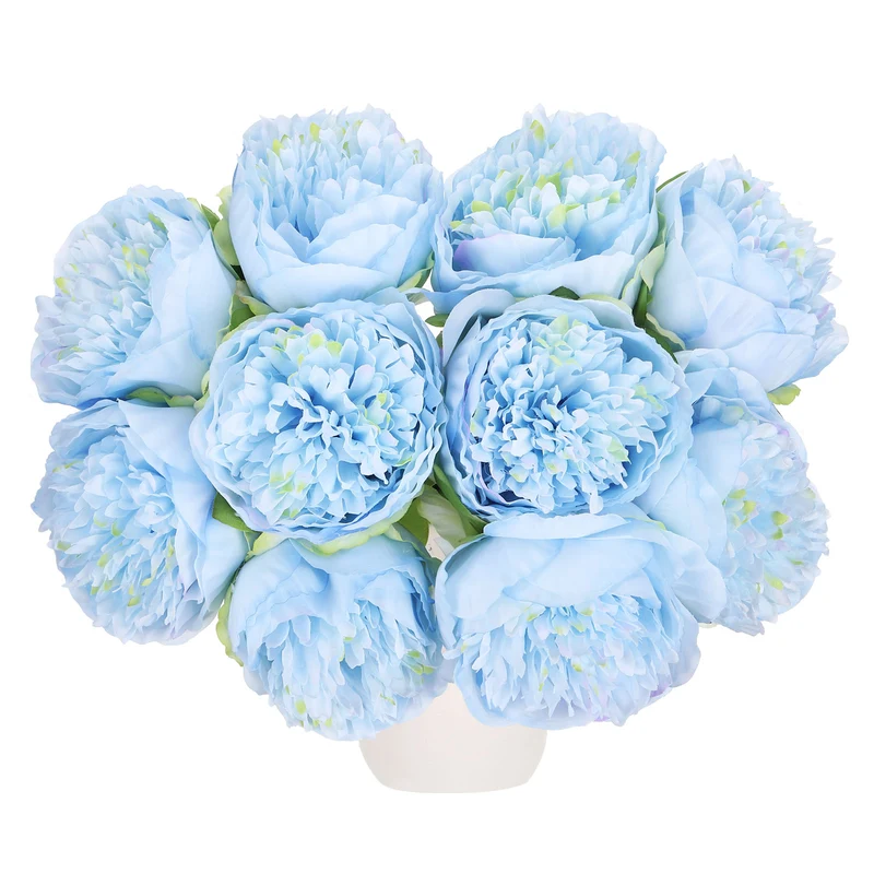 Artificial Flower Heads, Silk Peony Hydrangea Light Blue Faux Flowers 10Pcs