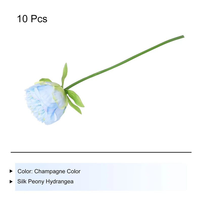 Artificial Flower Heads, Silk Peony Hydrangea Light Blue Faux Flowers 10Pcs