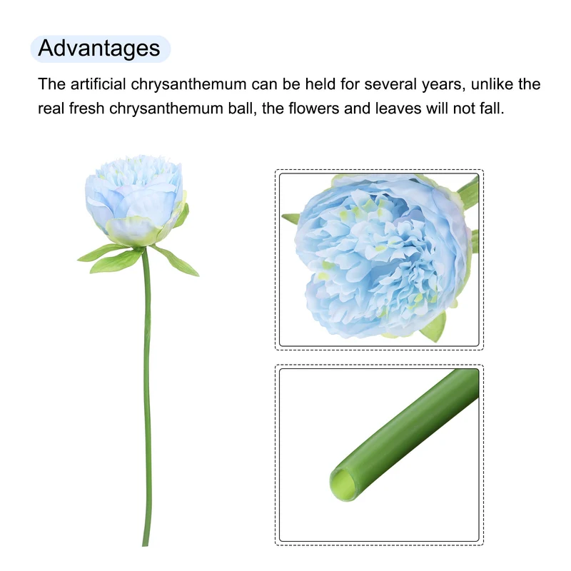 Artificial Flower Heads, Silk Peony Hydrangea Light Blue Faux Flowers 10Pcs