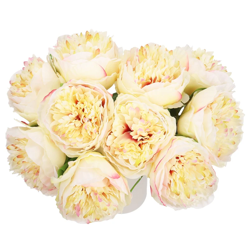 Artificial Flower Heads, Silk Peony Hydrangea Champagne Color Faux Flowers 10Pcs