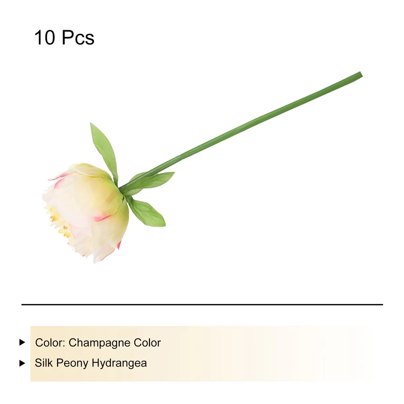 Artificial Flower Heads, Silk Peony Hydrangea Champagne Color Faux Flowers 10Pcs