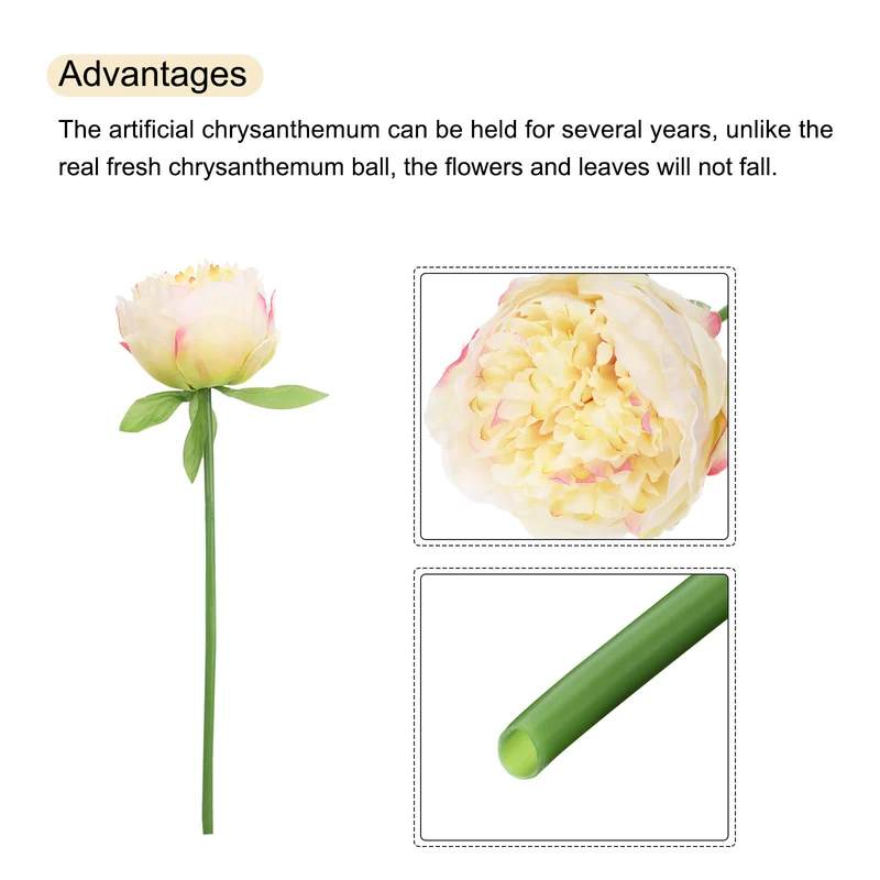 Artificial Flower Heads, Silk Peony Hydrangea Champagne Color Faux Flowers 10Pcs