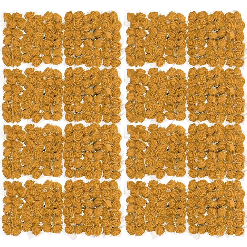 Artificial Rose Flower Heads, Gold Tone Mini Faux Flowers 0.8 Inch-1 Inch 288Pcs