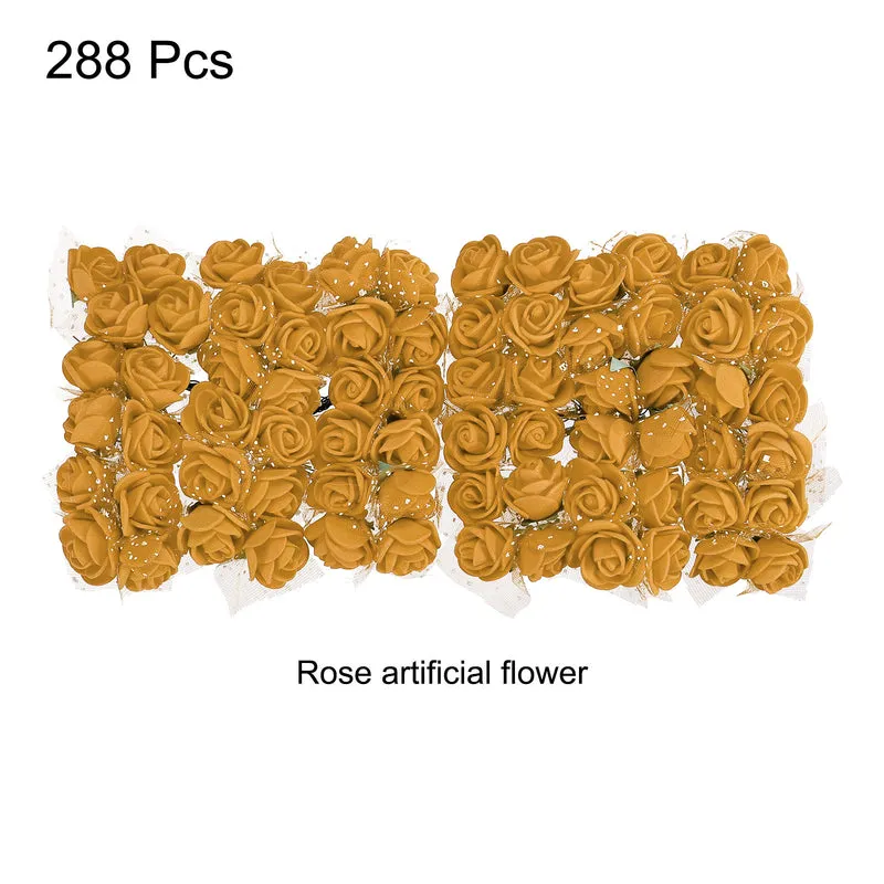 Artificial Rose Flower Heads, Gold Tone Mini Faux Flowers 0.8 Inch-1 Inch 288Pcs