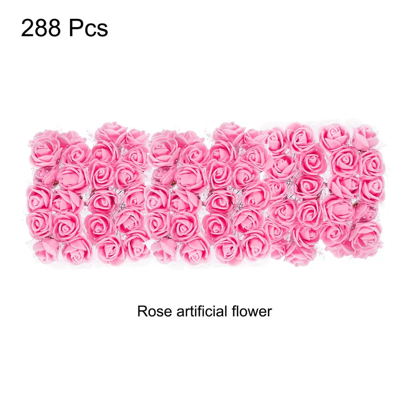Artificial Rose Flower Heads, Pink Mini Faux Flowers 0.8 Inch-1 Inch 288Pcs