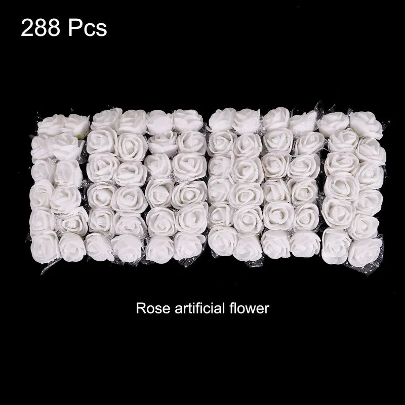 Artificial Rose Flower Heads, White Mini Faux Flowers 0.8 Inch-1 Inch 288Pcs