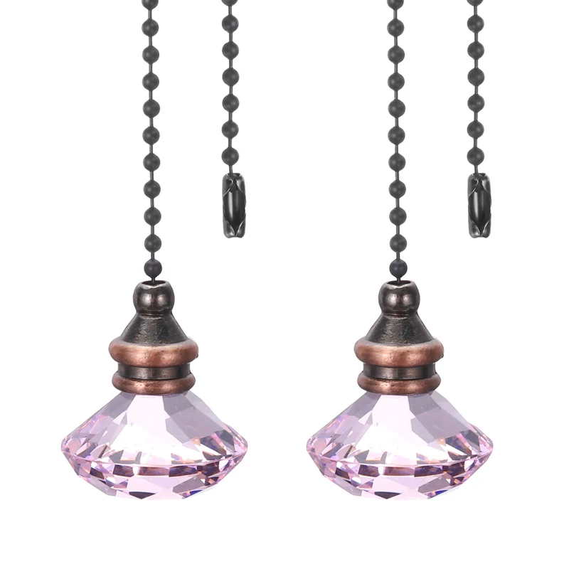 Ceiling Fan Pull Chain, 2Pcs 12" Diamond Pendant Chain Extender, Pink