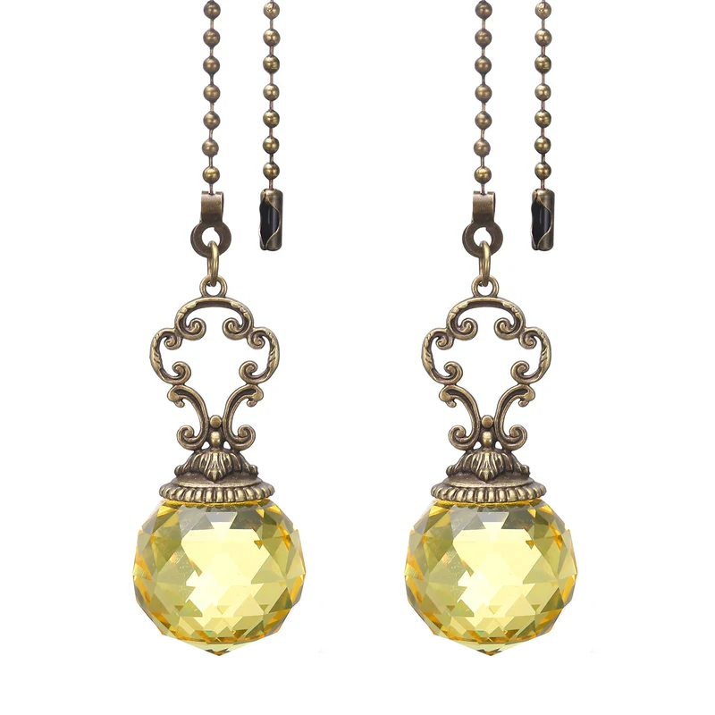 Ceiling Fan Pull Chain, 2Pcs 12" Crystal Ball Pendant Chain Extender, Yellow