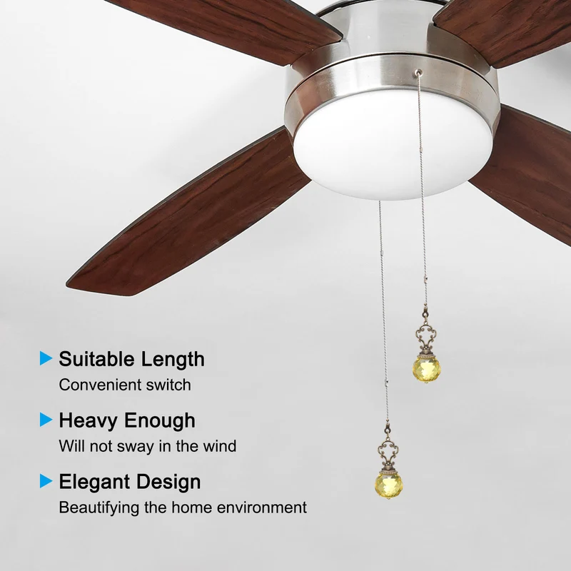Ceiling Fan Pull Chain, 2Pcs 12" Crystal Ball Pendant Chain Extender, Yellow