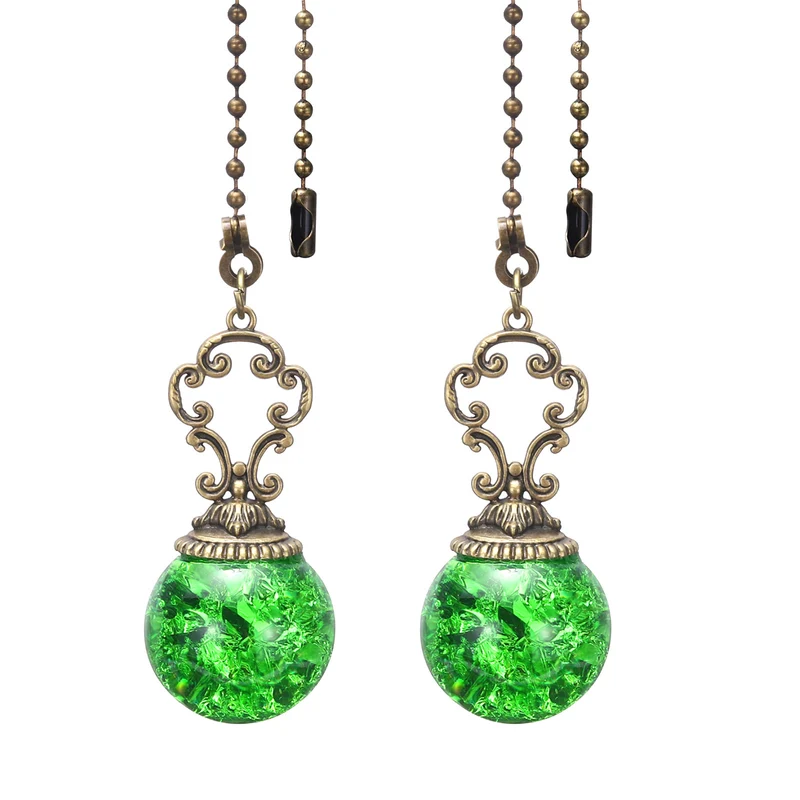 Ceiling Fan Pull Chain, 2Pcs 12" Ball Pendant Chain Extender, Green