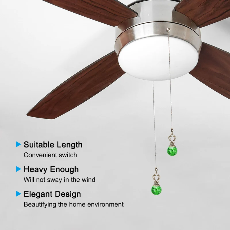 Ceiling Fan Pull Chain, 2Pcs 12" Ball Pendant Chain Extender, Green