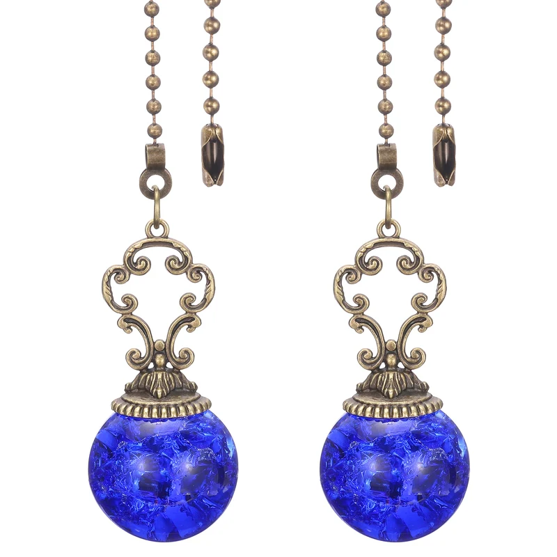 Ceiling Fan Pull Chain, 2Pcs 12" Ball Pendant Chain Extender, Dark Blue