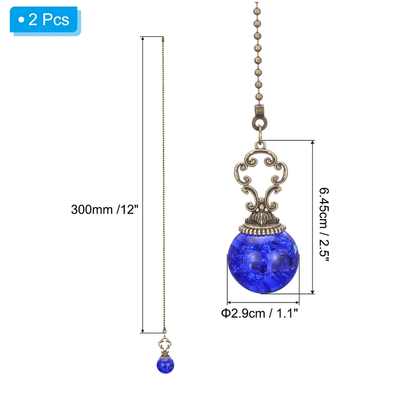 Ceiling Fan Pull Chain, 2Pcs 12" Ball Pendant Chain Extender, Dark Blue