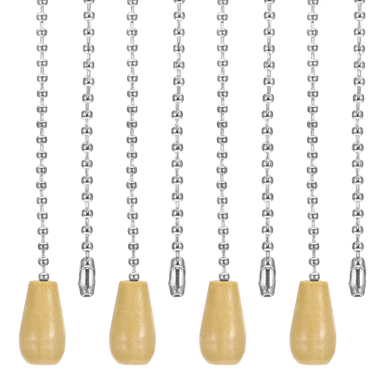 4 Pcs 1M Ceiling Fan Light Beaded Pull Chain with Wooden Pendant, Silver Tone