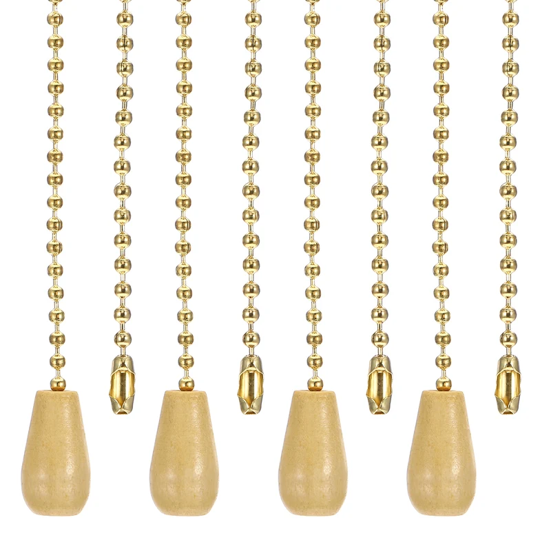 4 Pcs 1M Ceiling Fan Light Beaded Pull Chain with Wooden Pendant, Gold Tone
