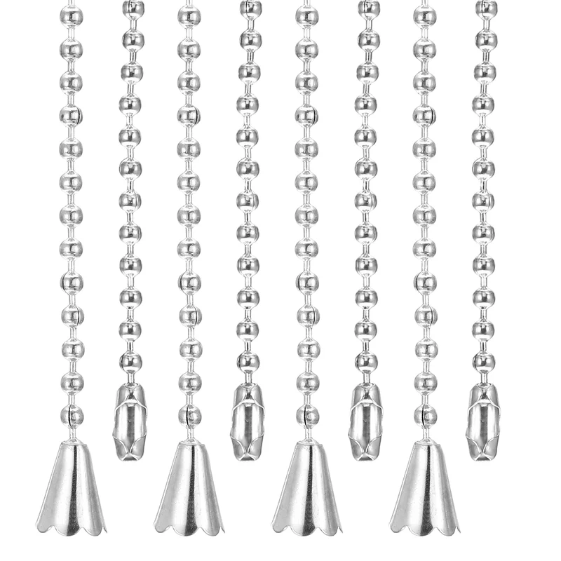 4 Pcs 1M Ceiling Fan Light Beaded Pull Chain with Conical Pendant, Silver Tone