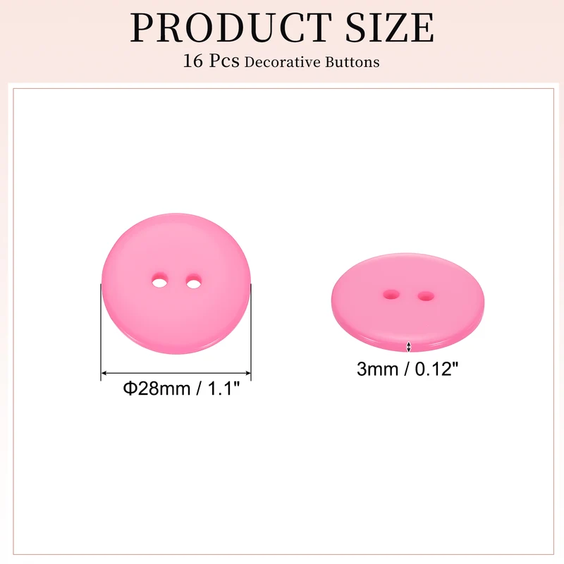 16 Pcs 28mm Resin Sewing Buttons, 2 Hole for Sewing Coats Shirts, Pink