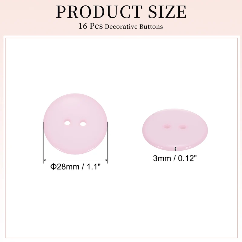 16 Pcs 28mm Resin Sewing Buttons, 2 Hole for Sewing Coats Shirts, Light Pink