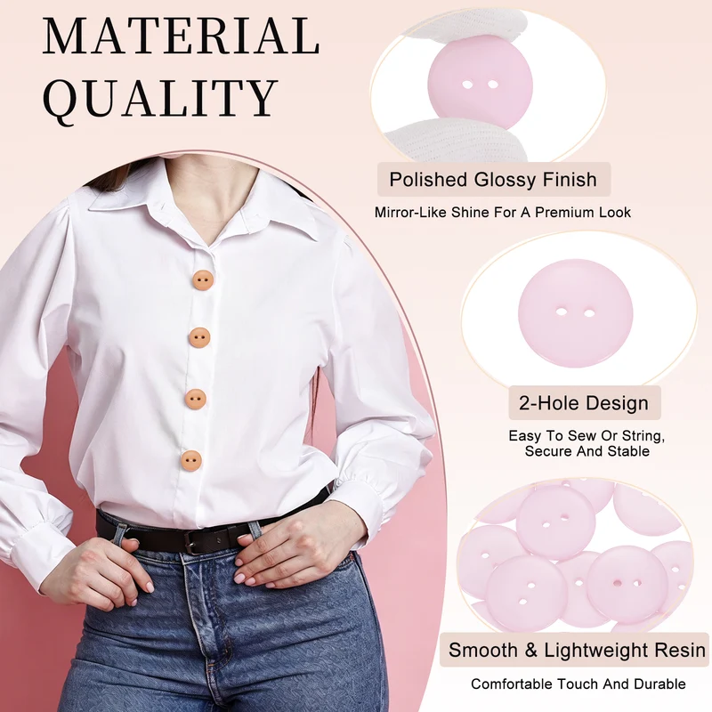 16 Pcs 28mm Resin Sewing Buttons, 2 Hole for Sewing Coats Shirts, Light Pink