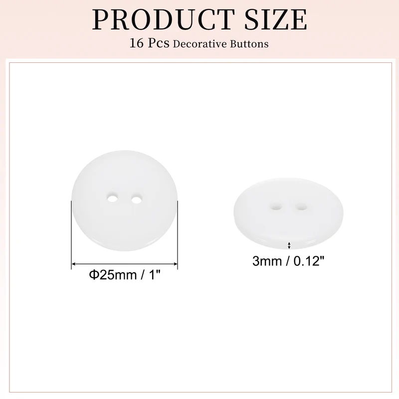 16 Pcs 25mm Resin Sewing Buttons, 2 Hole for Sewing Coats Shirts, White