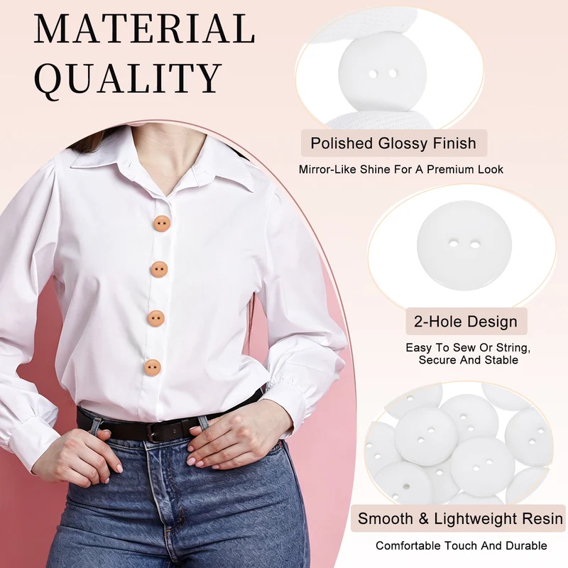 16 Pcs 25mm Resin Sewing Buttons, 2 Hole for Sewing Coats Shirts, White