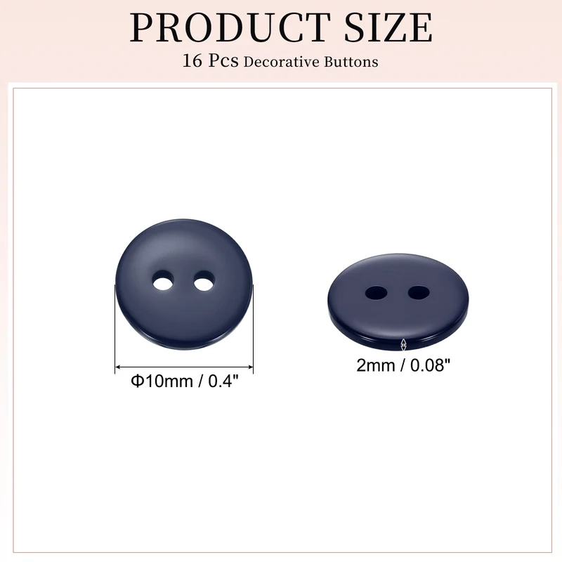 16 Pcs 10mm Resin Sewing Buttons, 2 Hole for Sewing Coats Shirts, Navy Blue