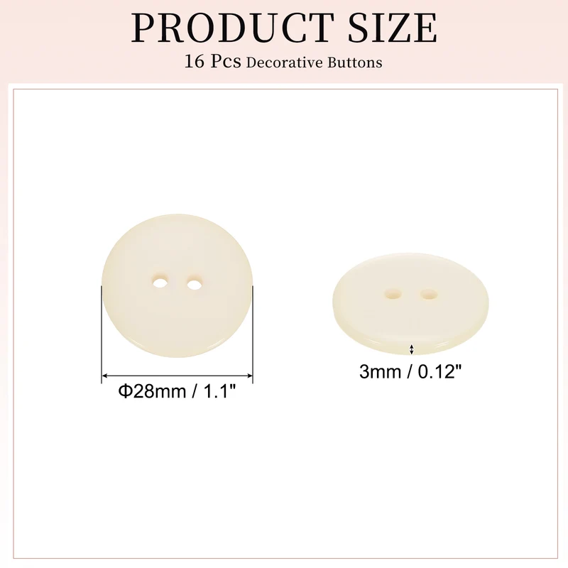 16 Pcs 28mm Resin Sewing Buttons, 2 Hole for Sewing Coats Shirts, Beige