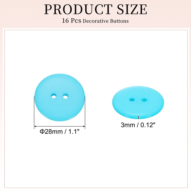 16 Pcs 28mm Resin Sewing Buttons, 2 Hole for Sewing Coats Shirts, Lake Blue