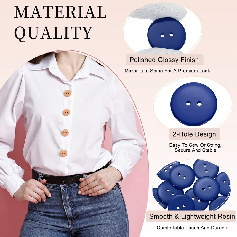 16 Pcs 28mm Resin Sewing Buttons, 2 Hole for Sewing Coats Shirts, Deep Blue