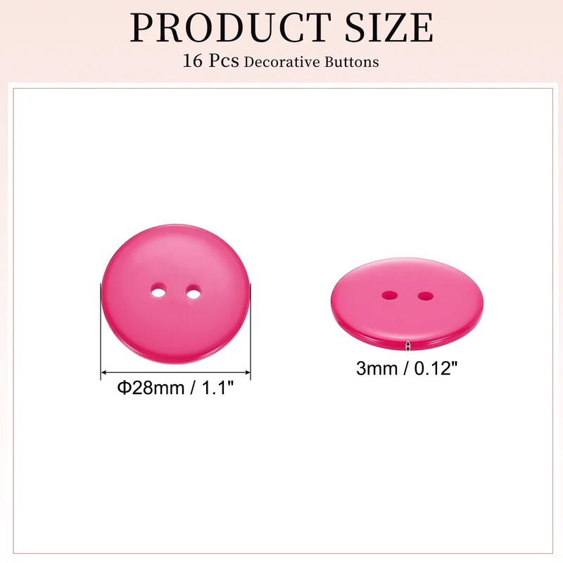 16 Pcs 28mm Resin Sewing Buttons, 2 Hole for Sewing Coats Shirts, Rose Red