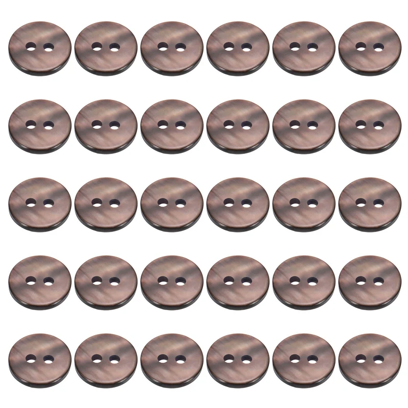 30Pcs 11.5mm Mother of Pearl Buttons 2 Holes Round Pearlized for Sewing Brown