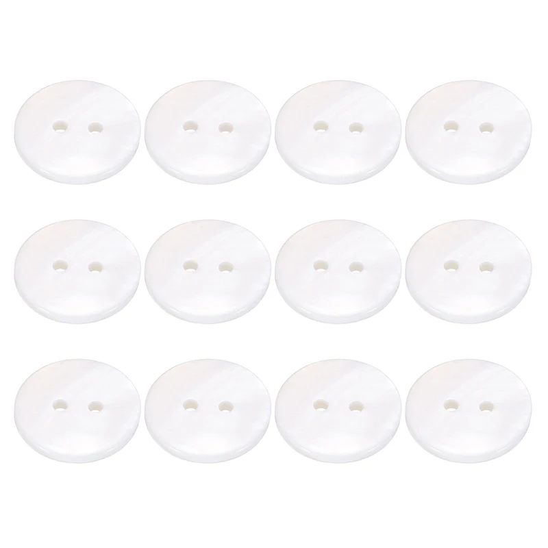 12Pcs 18mm Mother of Pearl Buttons 2 Holes Round Pearlized for Sewing White