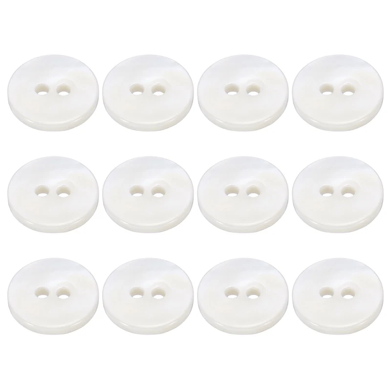 12Pcs 15mm Mother of Pearl Buttons 2 Holes Round Pearlized for Sewing White