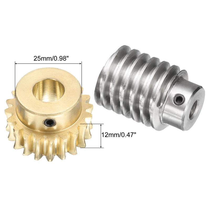 Worm Gear Set 1.5 Module 20:1 Reduction Rate(Gear-12mm Bore, Rod 8mm Bore)