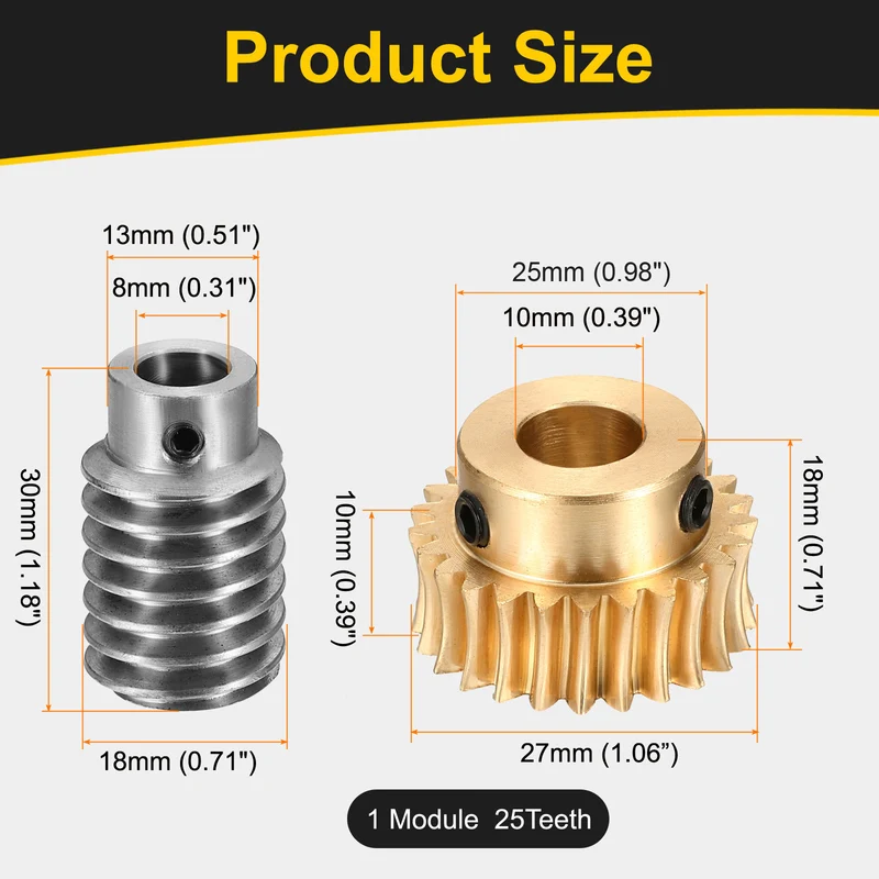 Worm Gear Set 1 Module 25:1 Reduction Rate(Gear-10mm Bore, Rod 8mm Bore)