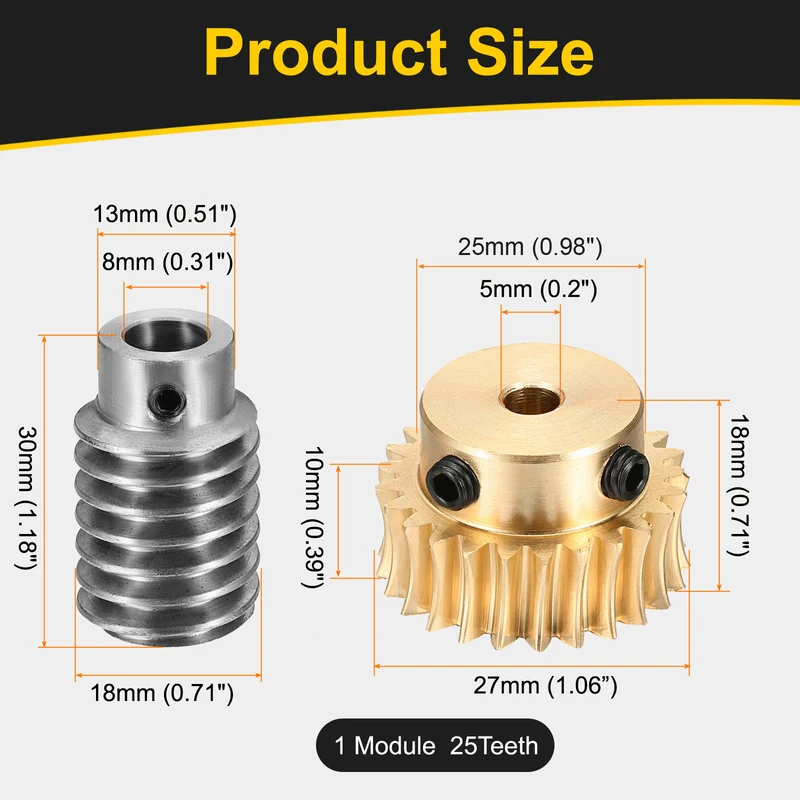 Worm Gear Set 1 Module 25:1 Reduction Rate(Gear-5mm Bore, Rod 8mm Bore)