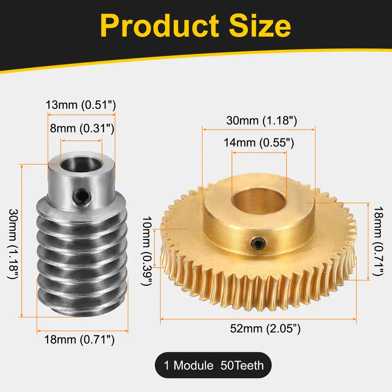 Worm Gear Set 1 Module 50:1 Reduction Rate(Gear-14mm Bore, Rod 8mm Bore)