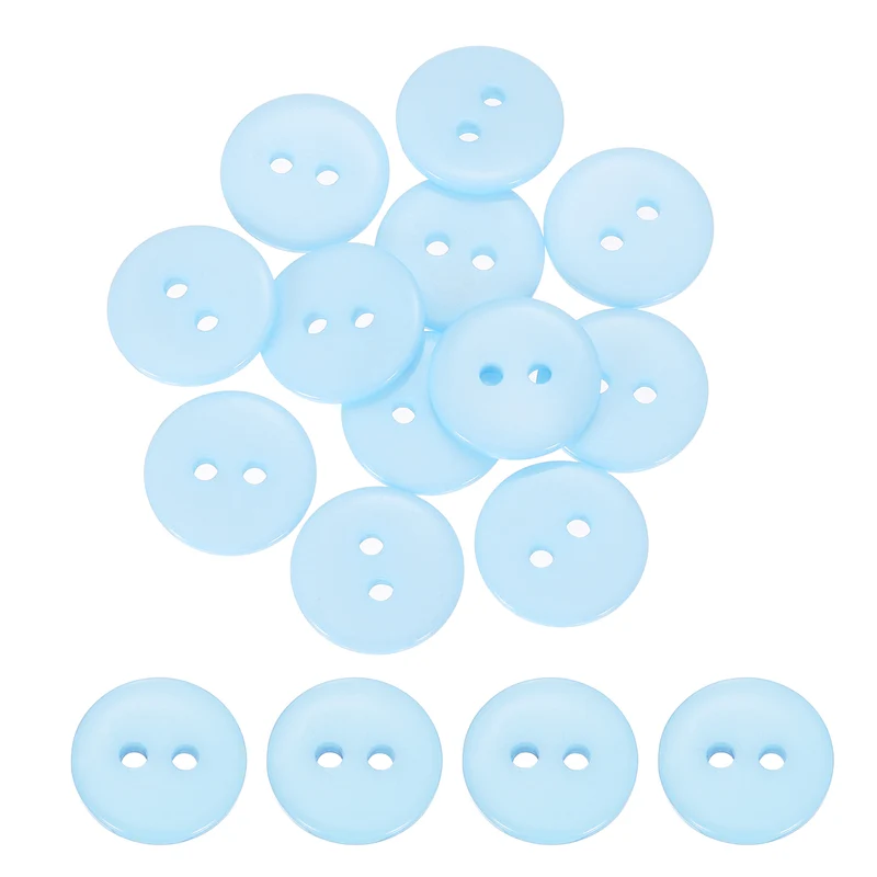 16 Pcs 15mm Resin Sewing Buttons, 2 Hole for Sewing Coats Shirts, Light Blue