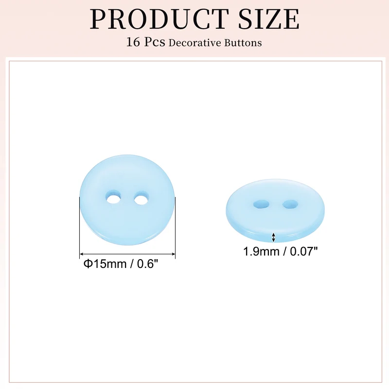 16 Pcs 15mm Resin Sewing Buttons, 2 Hole for Sewing Coats Shirts, Light Blue