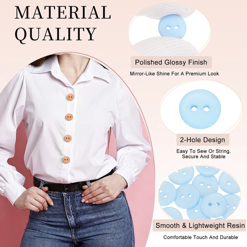 16 Pcs 15mm Resin Sewing Buttons, 2 Hole for Sewing Coats Shirts, Light Blue