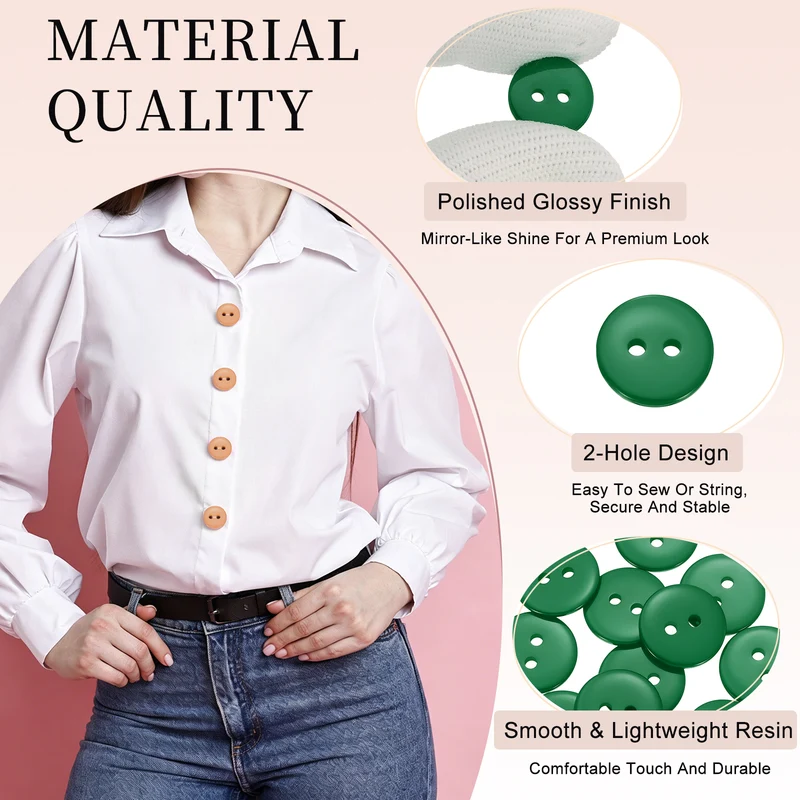 16 Pcs 15mm Resin Sewing Buttons, 2 Hole for Sewing Coats Shirts, Dark Green